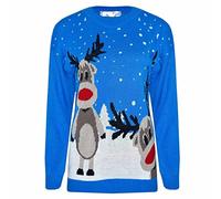 GirlzWalk ® Adults Ladies Long Sleeve Christmas Xmas Unisex 2 Reindeer Sweater Retro Novelty Vintage Jumper (Blue, XL/UK 16-18)