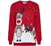 GirlzWalk ® Adults Ladies Long Sleeve Christmas Xmas Unisex 2 Reindeer Sweater Retro Novelty Vintage Jumper (Red, XXXL/UK 24-26)