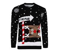 GirlzWalk ® Adults Mens Unisex Womens 'to The Pub' Reindeer Novelty Xmas Christmas Sweater Jumper (Black, SM/UK 8-10)