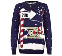 GirlzWalk ® Adults Mens Unisex Womens 'to The Pub' Reindeer Novelty Xmas Christmas Sweater Jumper (Navy, XL/UK 16-18)