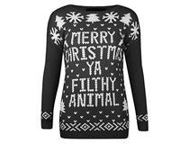 GirlzWalk Adults Women Filthy Animal Christmas Jumper - Ladies Knitted Xmas Sweater Top (Black, 13 Years)