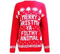 GirlzWalk® Boys Girls Knitted Xmas Christmas YA Filthy Animal Top - Children Long Sleeve Novelty Sweater Merry Christmas Jumper (Red, 7-8 Years)