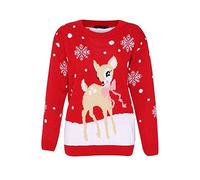 GirlzWalk® Boys Girls Knitted Xmas Reindeer Baby Bambo Deer Top - Children Long Sleeve Novelty Sweater Merry Christmas Jumper (Red, 9-10 Years)
