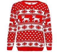GirlzWalk® Boys Girls Knitted Xmas Reindeer Snowflake Top - Children Long Sleeve Novelty Sweater Merry Christmas Jumper (Red, 7-8 Years)