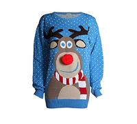 GirlzWalk Girls Boys Various Designs Kids Unisex Christmas Pullover 3D Xmas Knitted Novelty Jumper Age 3-13 Years Old (3D Pom Pom Blue, 13 Years Old)
