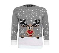GirlzWalk Girls Boys Various Designs Kids Unisex Christmas Pullover 3D Xmas Knitted Novelty Jumper Age 3-13 Years Old (Silver Grey, 13 Years Old)