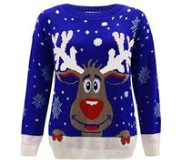 GirlzWalk Girls Boys Various Designs Kids Unisex Christmas Pullover 3D Xmas Knitted Novelty Jumper Age 3-13 Years Old (Royal Blue, 13 Years Old)