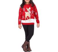 GirlzWalk Girls Boys Various Designs Kids Unisex Christmas Pullover 3D Xmas Knitted Novelty Jumper Age 3-13 Years Old (Baby Deer Red, 9-10 Years Old)
