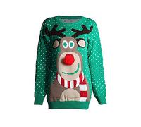 GirlzWalk Girls Boys Various Designs Kids Unisex Christmas Pullover 3D Xmas Knitted Novelty Jumper Age 3-13 Years Old (3D Pom Pom Green, 5-6 Years Old)