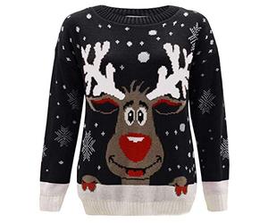 GirlzWalk Girls Boys Various Designs Kids Unisex Christmas Pullover 3D Xmas Knitted Novelty Jumper Age 3-13 Years Old (Black, 5-6 Years Old)