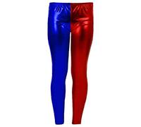 GirlzWalk Girls Kids Harley Quinn Suicide Squad Halloween Costume Shiny Wet Look Jacket, Leggings, Pants (Red&blue Leggings, 9-10 years old)
