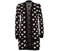 GirlzWalk Girzlwalk Womens Long Sleeve Chunky Knitted Heart Print Cardigan Sweater (Black, XXX-Large)