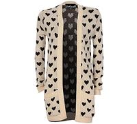 GirlzWalk Girzlwalk Womens Long Sleeve Chunky Knitted Heart Print Cardigan Sweater (Stone, XXX-Large)