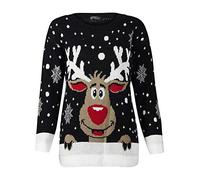 GirlzWalk Kids Children's Boys Girls Xmas Star Rudolph On The Wall Christmas Novelty Knitted Jumper UK 3-13 Years Old (Black, 11-12 Years Old)