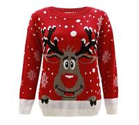 GirlzWalk Kids Girls Boys Unisex Star Rudolph Novelty Christmas Jumper Sweater from Age 3 to 14 Years Old (Red, 3-4 Years Old)