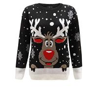 GirlzWalk Kids Girls Boys Unisex Star Rudolph Novelty Christmas Jumper Sweater from Age 3 to 14 Years Old (Black, 7-8 Years Old)