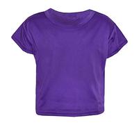 GirlzWalk® Kids Girls Neon Plain Short Sleeve Crop Tops Summer T-Shirt Tee Top Dance Wear Gymnastic Fancy Dress (Purple, 5-6 Years)