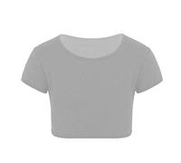 GirlzWalk® Kids Girls Neon Plain Short Sleeve Crop Tops Summer T-Shirt Tee Top Dance Wear Gymnastic Fancy Dress (Grey, 11-12 Years)