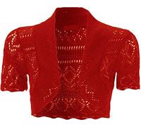 GirlzWalk® Kids Girls Short Sleeve Front Open Bolero Knitted Cropped Cardigan Shrugs Sweater Tops (Red, 7-8 Years)