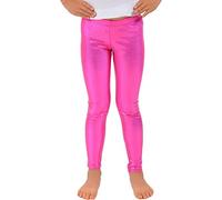 GirlzWalk Kids Girls Stretch Shiny Metallic Wet Look Fancy Leggings Children Mystique Pants (Hot Pink, 11-12 years old)