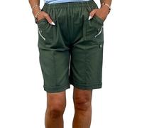 GirlzWalk® Ladies Cherry Berry Shorts - Women Plain Capri Length Stretch Fit Pull On Elasticated Waist Summer Crop Short Pants (Khaki, UK 16)