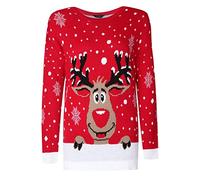 GirlzWalk Ladies Christmas Novelty Printed Reindeer Snowflakes Rudolph Long Sleeve Women Pullover Xmas Knitted Jumper (Red, XXXL/UK 24-26)