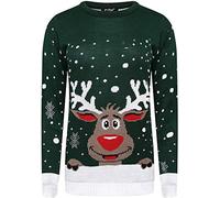 GirlzWalk Ladies Christmas Novelty Printed Reindeer Snowflakes Rudolph Long Sleeve Women Pullover Xmas Knitted Jumper (Bottle Green, 24-26)