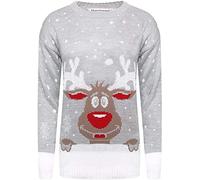 GirlzWalk Ladies Christmas Novelty Printed Reindeer Snowflakes Rudolph Long Sleeve Women Pullover Xmas Knitted Jumper (Grey, 8-10)