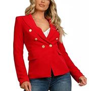 GirlzWalk Ladies Double Breasted Style Blazer Women's Jacket with Gold Button Detail Button Closure Jackets Blazers (M, Red)