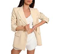 GirlzWalk Ladies Double Breasted Style Blazer Women's Jacket with Gold Button Detail Button Closure Jackets Blazers (M, Stone)