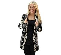 GirlzWalk ® Ladies Long Sleeves Bold Aztec Print Knitted Sweater Women Open Cardigan (Black & Stone, XL/UK 16-18)