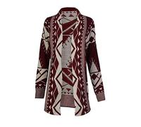 GirlzWalk ® Ladies Long Sleeves Bold Aztec Print Knitted Sweater Women Open Cardigan (Wine & Stone, XXL/UK 20-22)