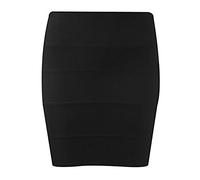 GirlzWalk Ladies Women’s Ribbed Skirt Bandage Panel Fitted Zip Mini Stretch Bodycon Short Simply Chic Skirt (Black, 14)