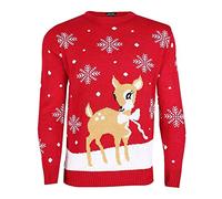GirlzWalk ® New Adults Women's Baby Reindeer Christmas Jumper Unisex Bambi Deer Xmas Knitted Sweater Top (Red, SM/UK 8-10)