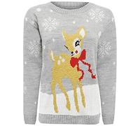 GirlzWalk ® New Adults Women's Baby Reindeer Christmas Jumper Unisex Bambi Deer Xmas Knitted Sweater Top (Silver Grey, XL/UK 16-18)