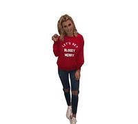 GirlzWalk New Ladies Let’s Get Bloody Merry Slogan Over Size Sweatshirt Jumper (Red, 8-10)