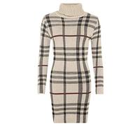 GirlzWalk ® New Ladies Polo Neck Tartan Knitted Midi Women Long Sleeve Bodycon Jumper Dress (Beige Check, SM/UK 8-10)