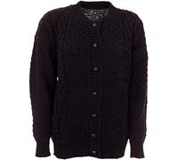 GirlzWalk New Women Cable Knit Long Sleeve Button Up Crew Neck Aran Type Sweater Ladies Cardigan (12-14, Black)