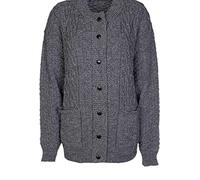 GirlzWalk New Women Cable Knit Long Sleeve Button Up Crew Neck Aran Type Sweater Ladies Cardigan (12-14, Marl Charcoal)