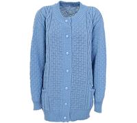 GirlzWalk New Women Cable Knit Long Sleeve Button Up Crew Neck Aran Type Sweater Ladies Cardigan (12-14, Sky Blue)