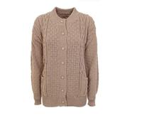 GirlzWalk New Women Cable Knit Long Sleeve Button Up Crew Neck Aran Type Sweater Ladies Cardigan (16-18, Stone)