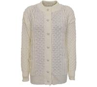 GirlzWalk New Women Cable Knit Long Sleeve Button Up Crew Neck Aran Type Sweater Ladies Cardigan (16-18, Cream)