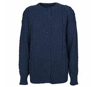 GirlzWalk New Women Cable Knit Long Sleeve Button Up Crew Neck Aran Type Sweater Ladies Cardigan (20-22, Navy)