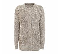 GirlzWalk New Women Cable Knit Long Sleeve Button Up Crew Neck Aran Type Sweater Ladies Cardigan (8-10, Marl Stone)