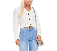 GirlzWalk New Women Ladies Crop Short Cable Chunky Knitted 3 Button Cardigan Top (Cream, 10)