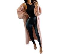 GirlzWalk New Women Ladies Knitted Balloon Sleeve Long Maxi Cardigan 2 Pockets Chunky Knitted Open Drape Boyfriend Lose Baggy Fit Cardigan (Pink, Medium, s)
