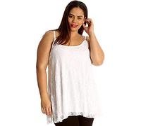 GirlzWalk New Women Plus Size Thin Strap Lace Tank Top Ladies Floral Lace Sleeveless (White, 12-14)