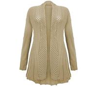 GirlzWalk New Women's Crochet Knitted Waterfall Boyfriend Cardigan Plus Size (ML, Stone)