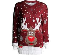 GirlzWalk New Womens Knitted Xmas Rudolph Reindeer Bambi Unisex Sweater Christmas Jumper Plus Size UK 8-26 (Wine, 12-14)
