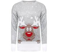 GirlzWalk New Womens Knitted Xmas Rudolph Reindeer Bambi Unisex Sweater Christmas Jumper Plus Size UK 8-26 (Grey, UK XL (16-18))